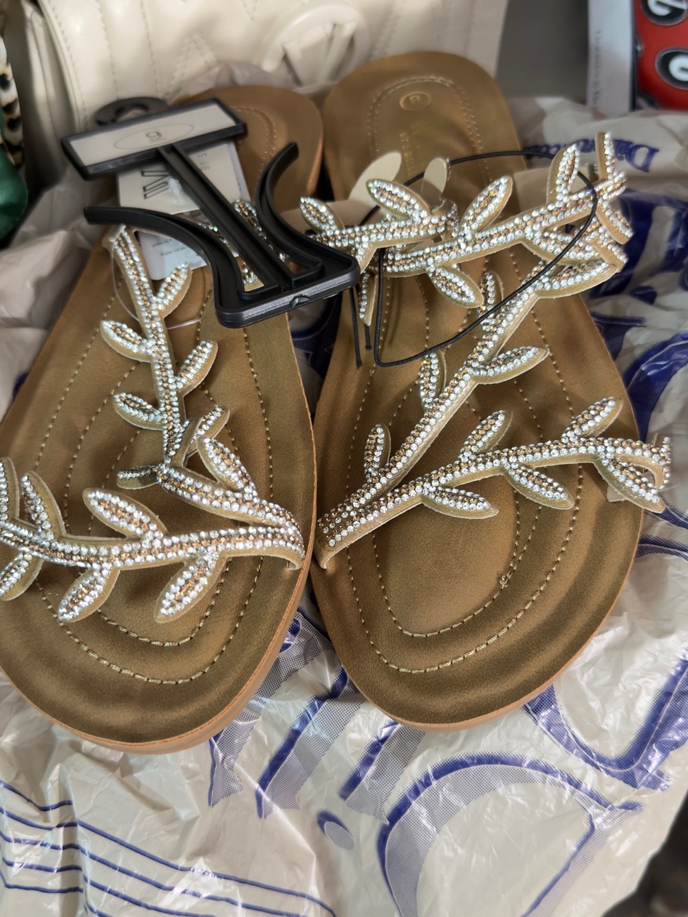 MIA Tan Sandals with Crystal Leaf Straps